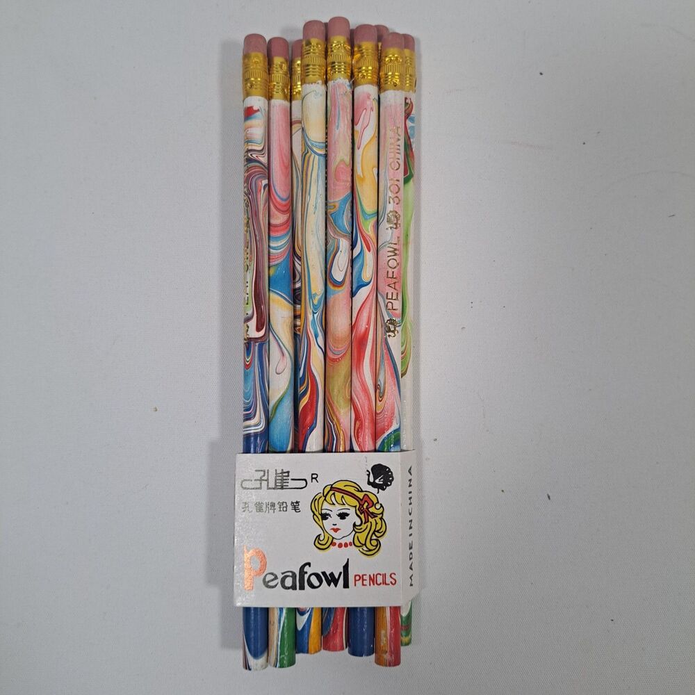 Vintage Swirl Rainbow Multi Color Retro Peafowl Peacock Pencil Unsharpened 301